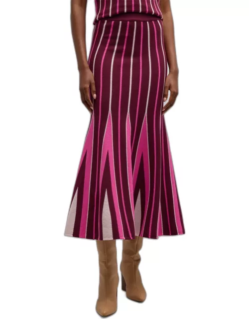 Aegina Striped-Knit Fit-&-Flare Maxi Skirt