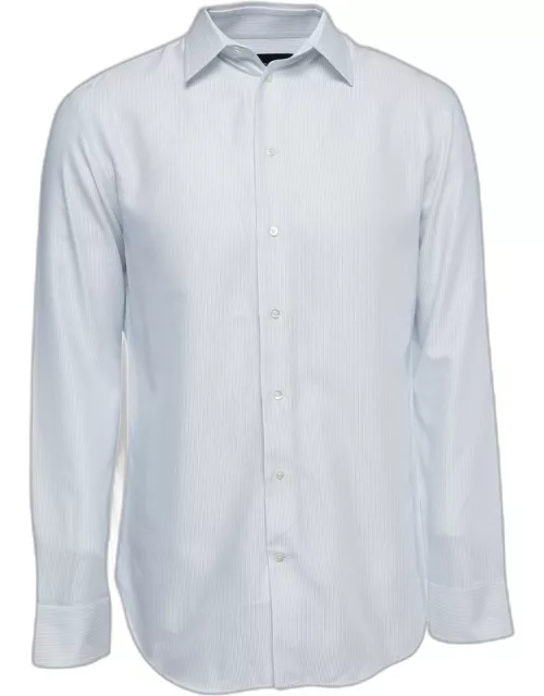 Emporio Armani White Striped Cotton Button Front Modern Fit Full Sleeve Shirt
