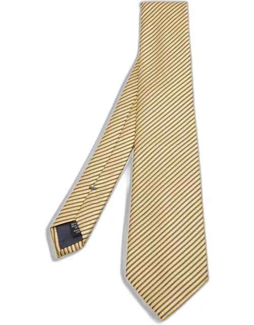 Ermenegildo Zegna Yellow Diagonal Striped Silk Tie