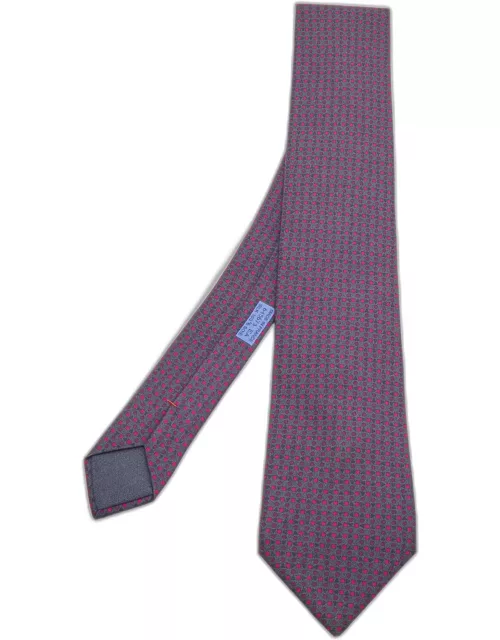 Hermes Grey/Purple Geometric Print Silk Tie