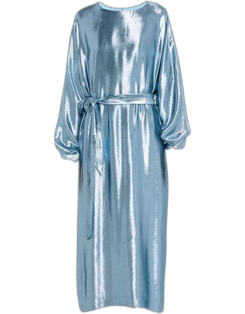 Shiny Lurex Belted Maxi Dres