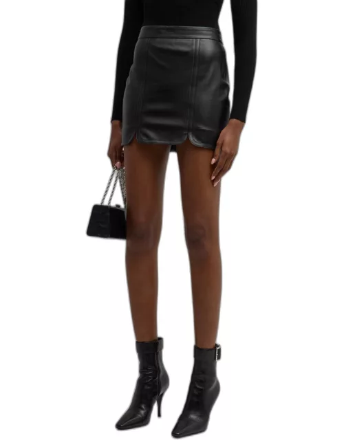 Curve-Hem Leather Mini Skirt