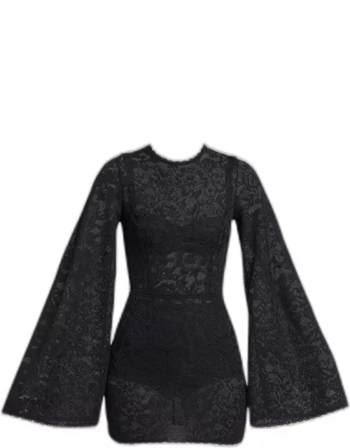 Lace Bell-Sleeve Mini Dres