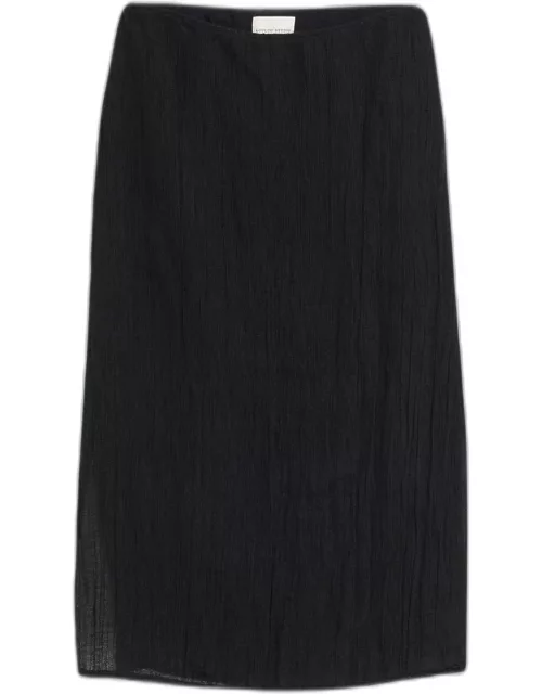 Side-Slit Frayed Crinkle Linen Maxi Skirt