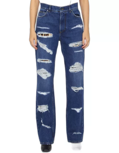 Dolce & Gabbana Distressed Jeans With Leo Print