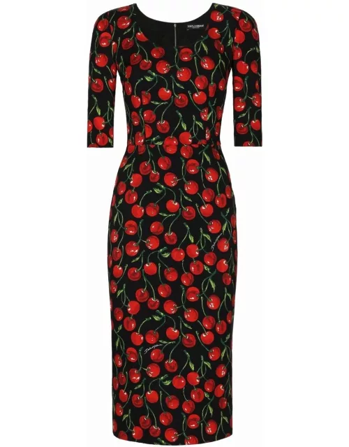 Midi dress with cherry print