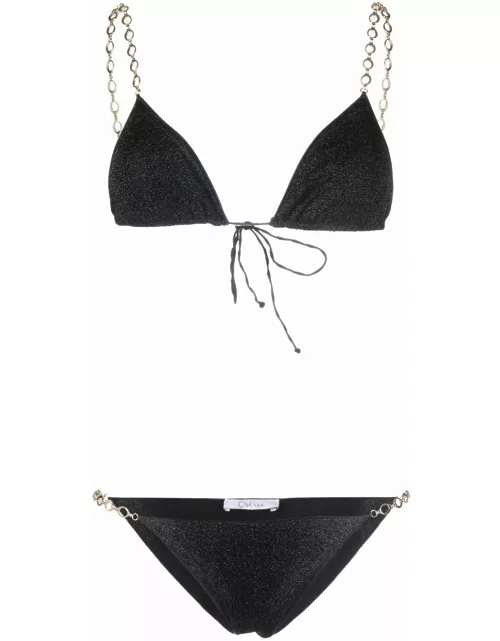 Black lurex bikini set with chain detai