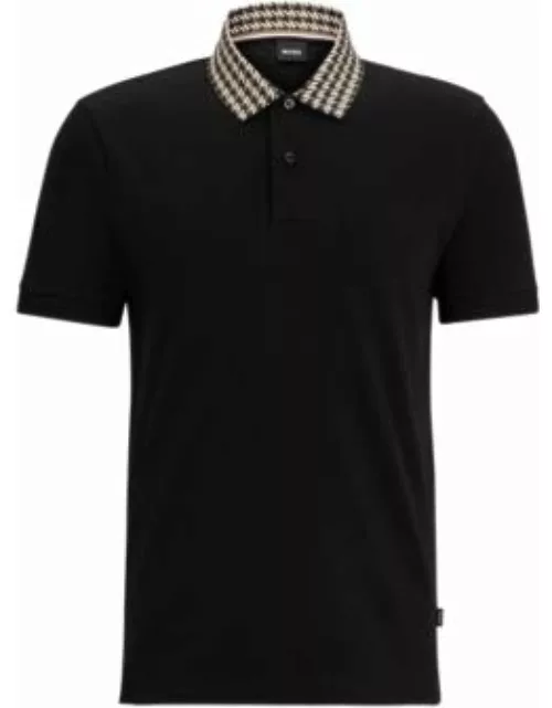 Cotton-jersey polo shirt with houndstooth collar- Black Men's Polo Shirt