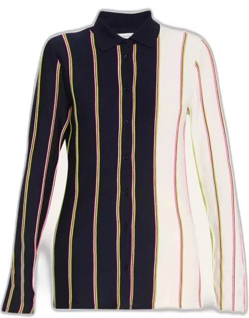 Tessa Colorblock Stripe Button Down Wool Shirt