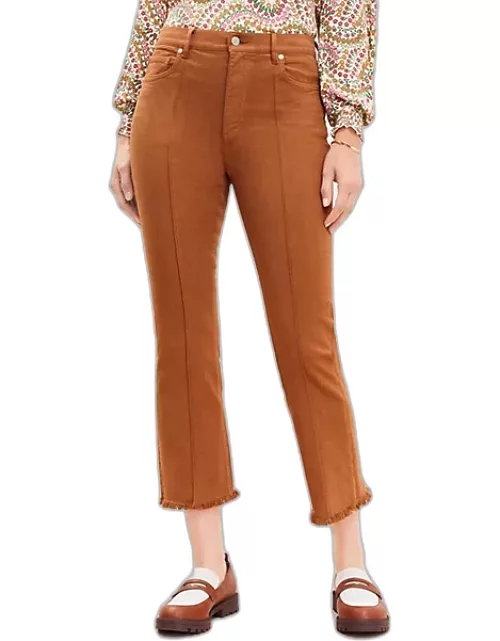 Loft Pintucked Frayed High Rise Kick Crop Jeans in Cocoa Powder