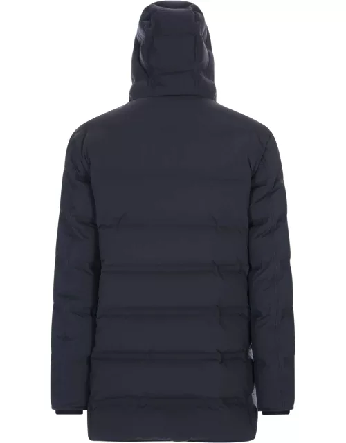 Kired Dark Blue Quilted Midi Down Jacket With Ribbed Knitted Insert