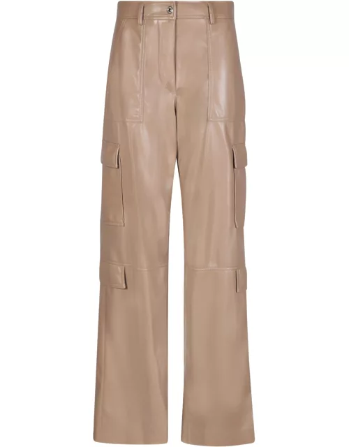 MSGM Soft Eco Leather Beige Cargo Trouser
