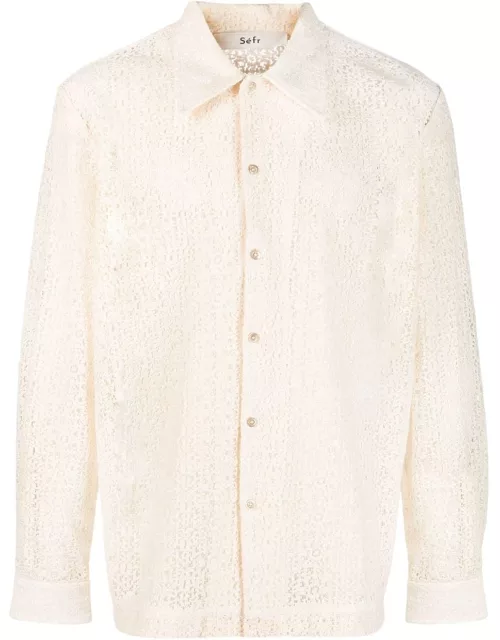 Séfr panelled long-sleeved lace shirt