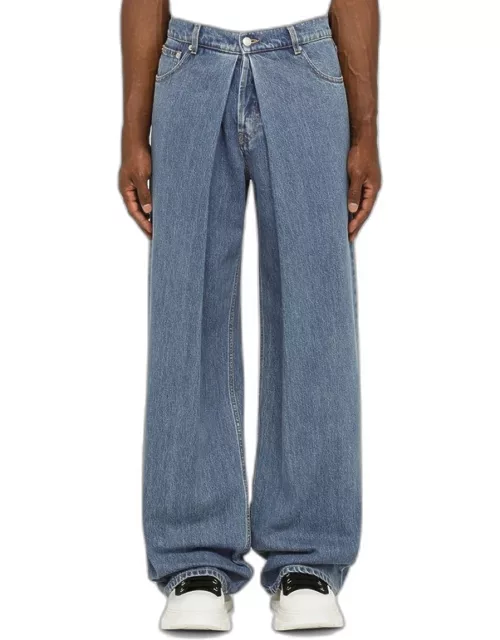 Blue washed jeans with pleat