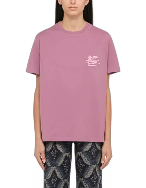 Pink crew-neck T-shirt with embroidery