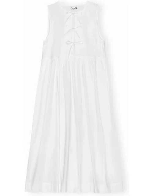 GANNI Sleeveless Cotton Poplin Midi Dress in White