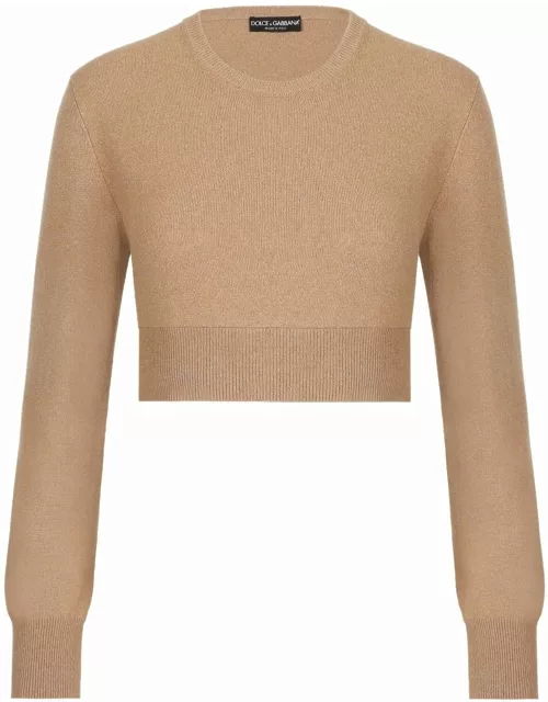 Brown crew neck crop sweater