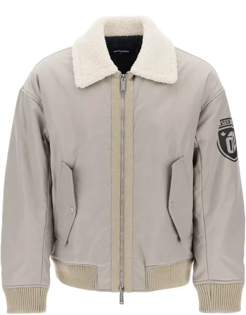DSQUARED2 Padded bomber jacket with collar in lamb fur
