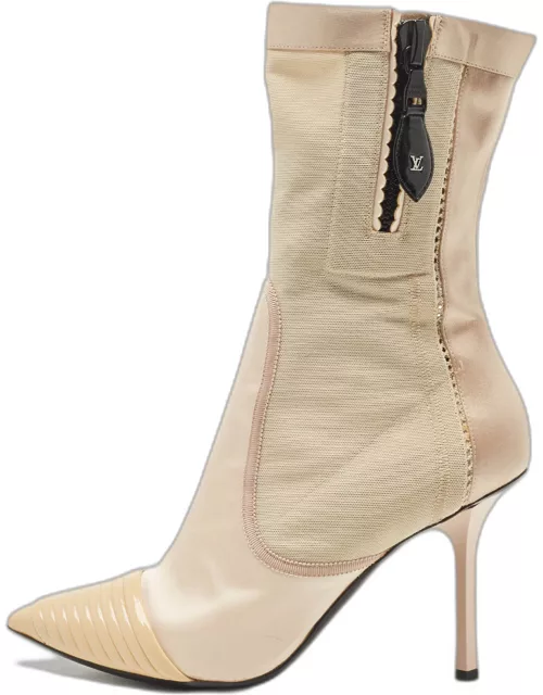Louis Vuitton Beige Satin and Stretch Mesh Pointed Toe Ankle Bootie