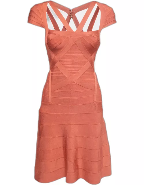 Herve Leger Orange Knit Bandage Short Dress