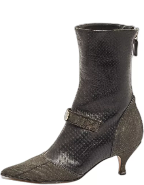 Dior Black Leather and Denim Pointed Toe Ankle Boot