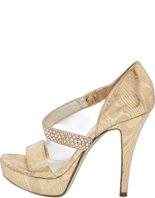 Loriblu Gold Lurex Fabric Crystal Embellished Open Toe Platform Sandal