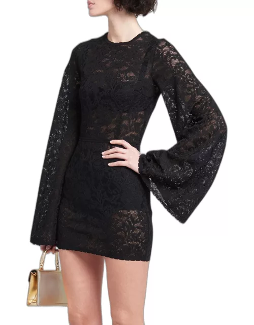 Lace Bell-Sleeve Mini Dres