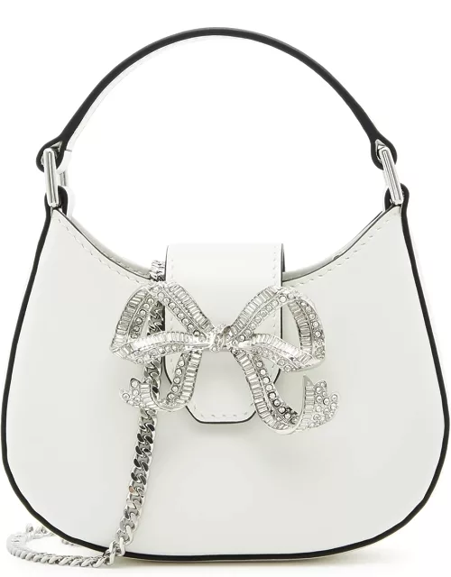 Self-Portrait Crescent Bow Micro Leather Top Handle Bag - White