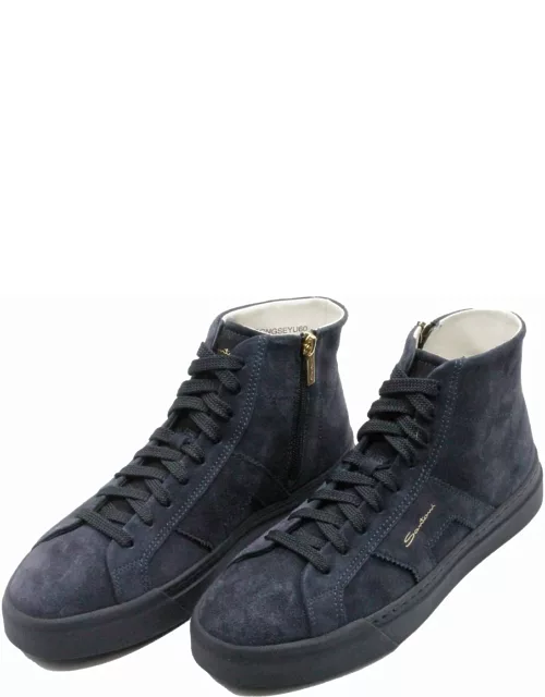 Santoni High-top Sneaker In Soft Suede Calfskin With Side Zip And Laces With Side Logo Lettering