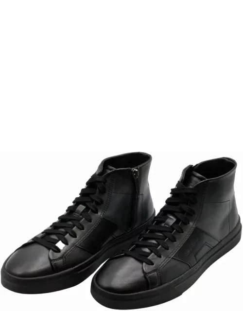 Santoni High-top Sneaker In Soft Calfskin With Side Zip And Laces With Side Logo Lettering