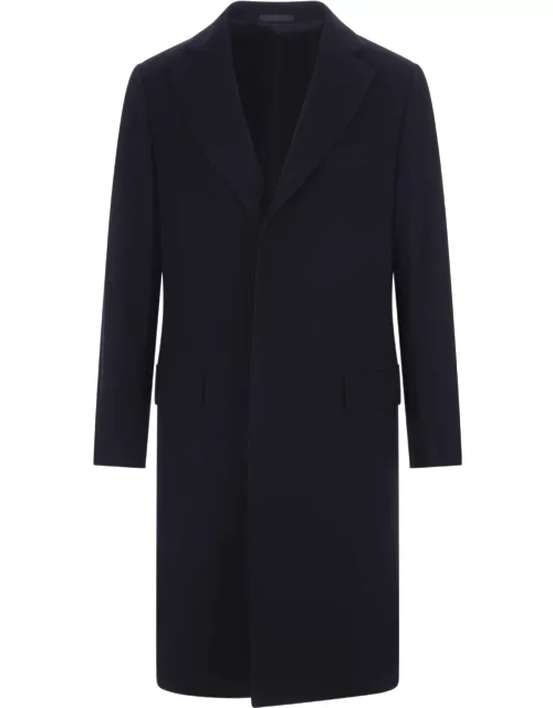 Caruso Dark Blue Wool Long Coat