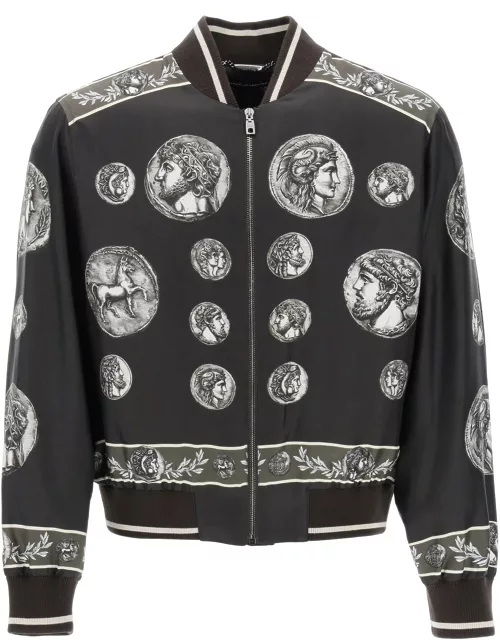 Dolce & Gabbana Silk Bomber Jacket With Monete Pattern