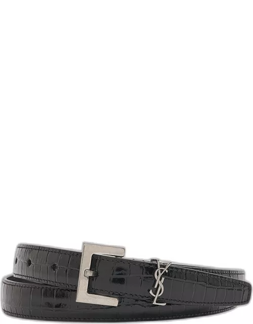 Men's Skinny Croc-Embossed Leather Belt