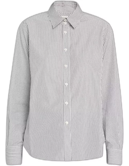 Grid-Print Button-Down Cotton Shirt