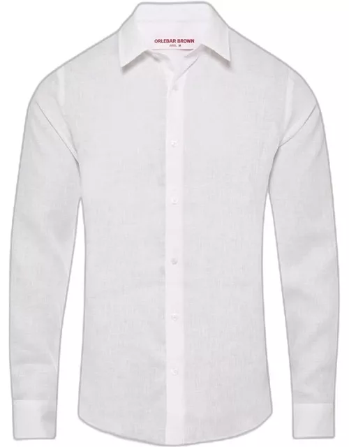 Giles Linen - Matchstick/White Tailored Fit Classic Collar Linen Shirt