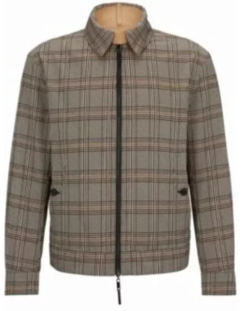 Water-repellent reversible blouson-style jacket with check pattern- Beige Men's Casual Jacket