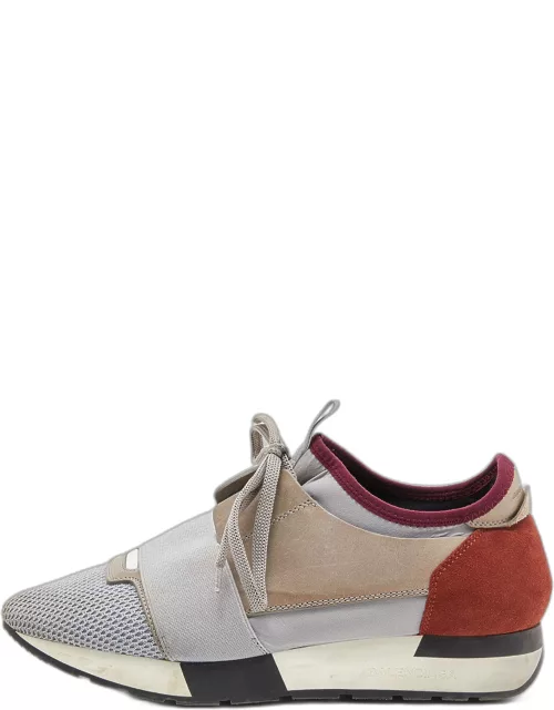 Balenciaga Tri Color Leather Suede nd Mesh Race Runner Low Top Sneaker