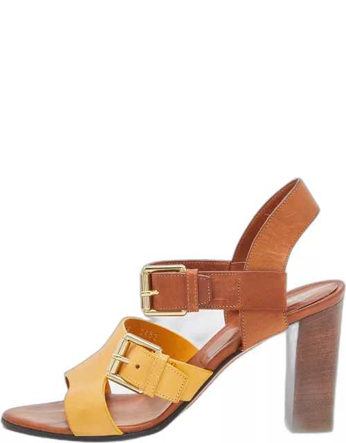 Etro Brown/Yellow Leather Ankle Strap Sandal