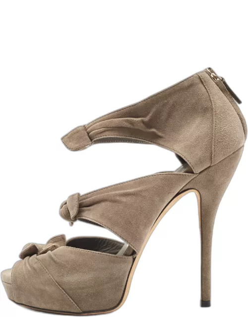 Gucci Grey Suede Bow Ankle Strap Sandal