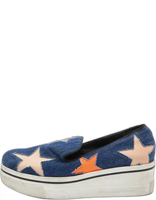 Stella McCartney Blue Denim and Leather Binx Star Platform Slip On Sneaker