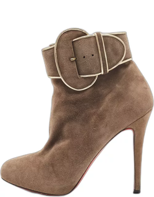 Christian Louboutin Brown Suede Trottinette Ankle Bootie