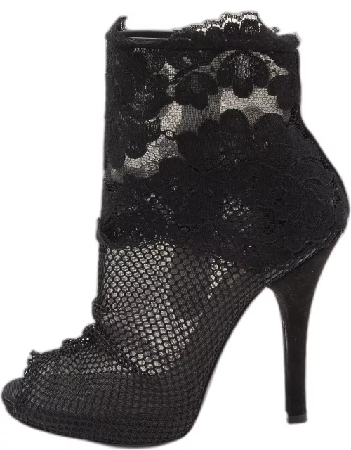 Dolce & Gabbana Black Lace and Mesh Peep Toe Bootie