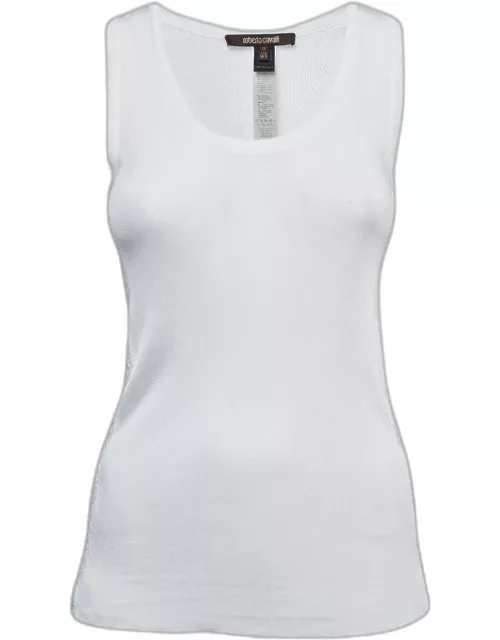 Roberto Cavalli White Jersey Lace Trimmed Tank Top