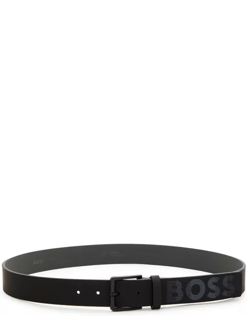 Boss Logo-print Leather Belt - Black