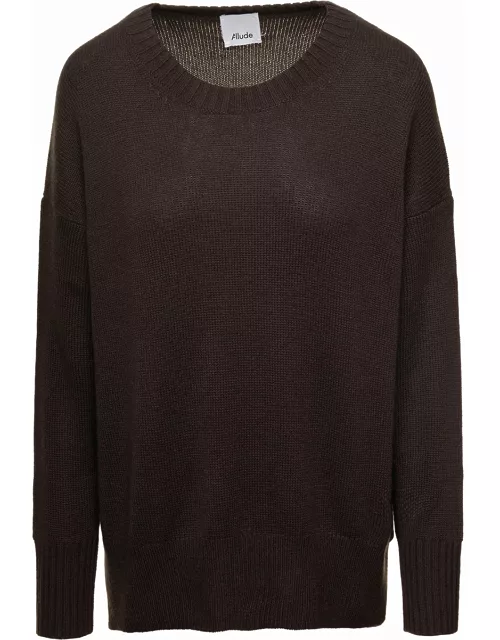 Allude Brown Sweater With U Neckline In Cashmere Woman