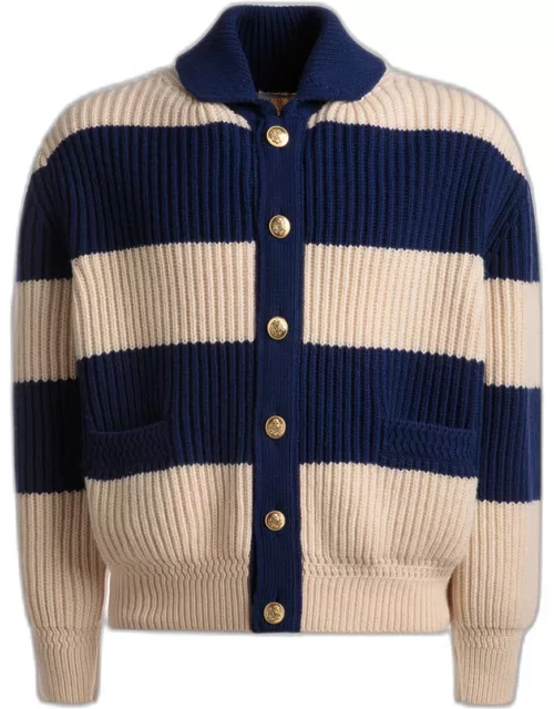 Men's Ribbed Block Stripe Button Sweater