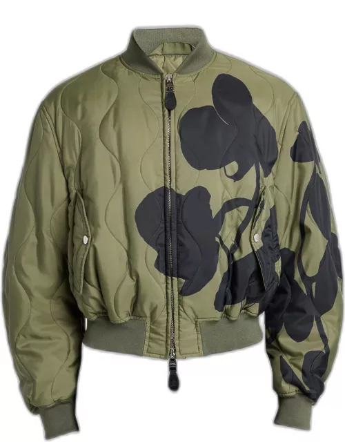 Men's Onion Quilted Orchid-Print Bomber Jacket