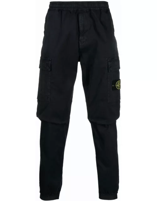 Dark blue cargo trousers with elasticated waistband