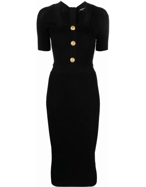 Black midi dress with square neckline