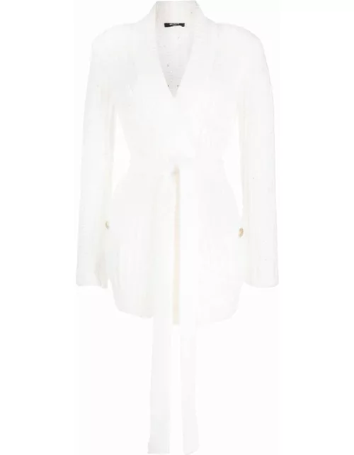 White mohair blend cardigan with button detai